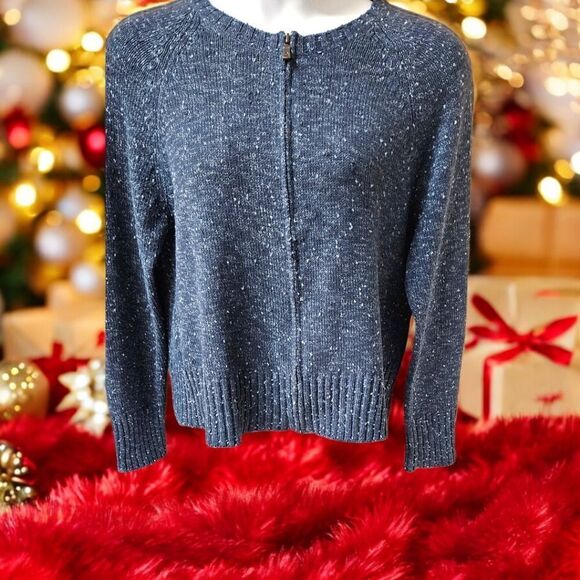 NEW LIZ CLAIBORNE Vintage Blue Speckled Long Sleeve Zip- Up Sweater  Size Large - Picture 1 of 16